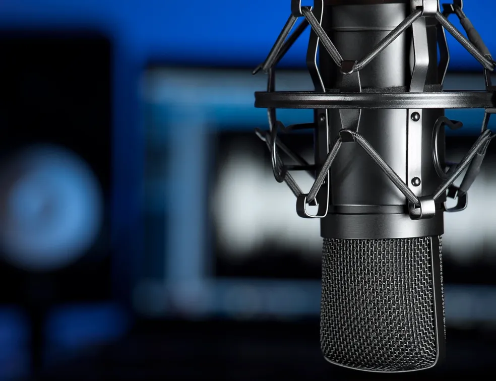 Professional microphone in recording studio