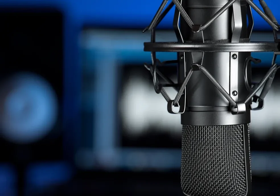 Professional microphone in recording studio